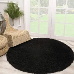 Loca Shaggy Rond Vloerkleed Hoogpolig Zwart - 150 CM Ø