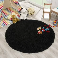 Loca Shaggy Rond Vloerkleed Hoogpolig Zwart - 150 CM Ø