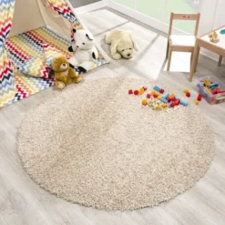 Loca Shaggy Rond Vloerkleed Hoogpolig Beige - 120 CM Ø