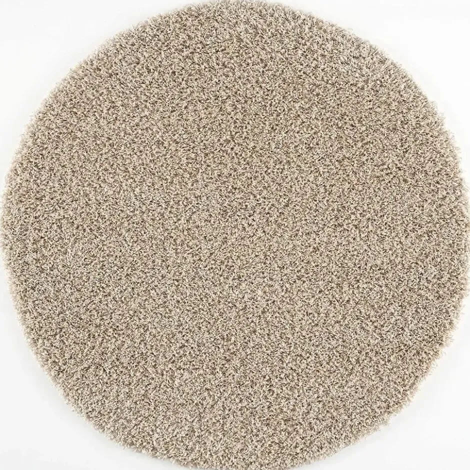 Loca Shaggy Rond Vloerkleed Hoogpolig Beige - 200 CM Ø