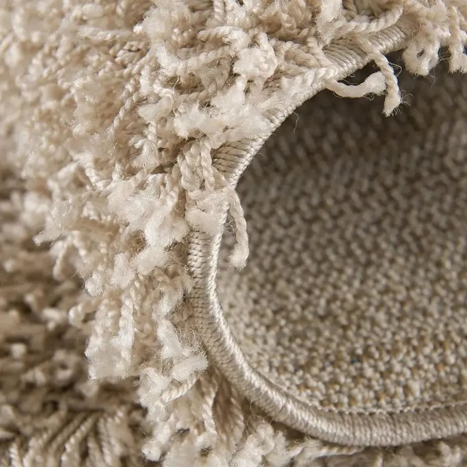 Loca Shaggy Rond Vloerkleed Hoogpolig Beige - 200 CM Ø