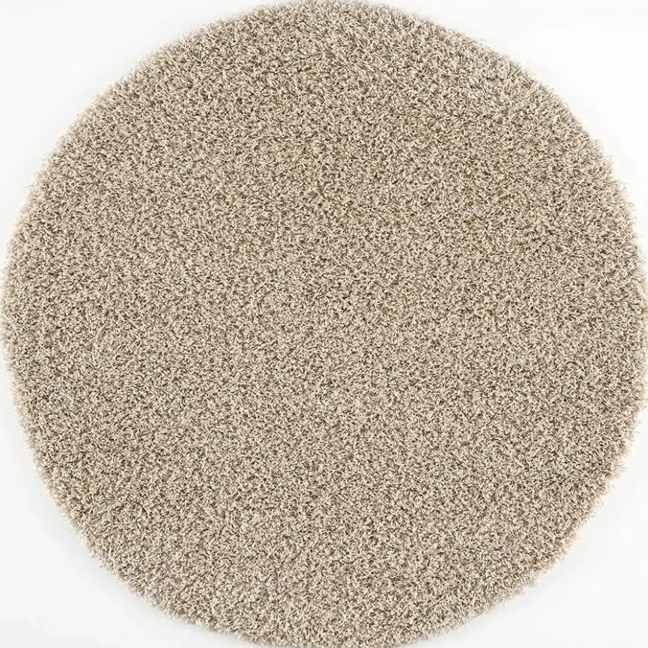 Loca Shaggy Rond Vloerkleed Hoogpolig Beige - 200 CM Ø