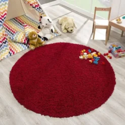 Loca Shaggy Rond Vloerkleed Hoogpolig Rood - 200 CM Ø