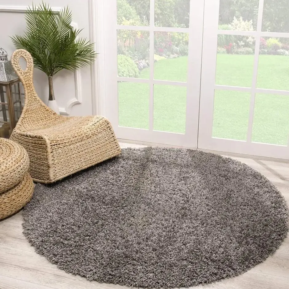 Loca Shaggy Rond Vloerkleed Hoogpolig Grijs - 240 CM Ø