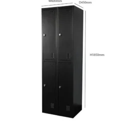 Lockerkast Zwart - 60x185 cm - 4 lockers