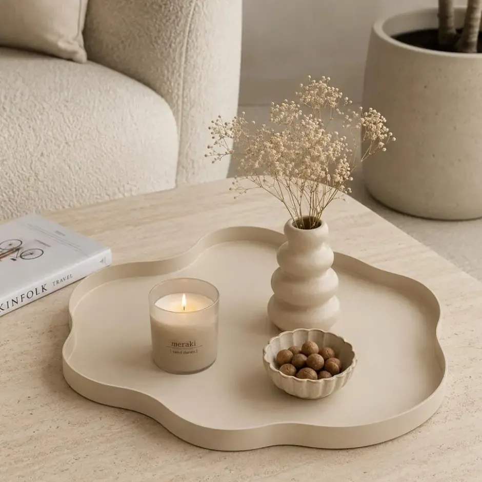 LOFT42 Serva Organisch Metalen Dienblad – Beige – Ø40 cm