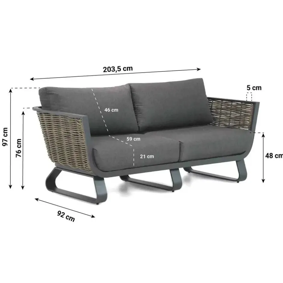 Lounge Tuinbank 2,5-zits Aluminium/wicker Grijs-antraciet Santika Furniture
