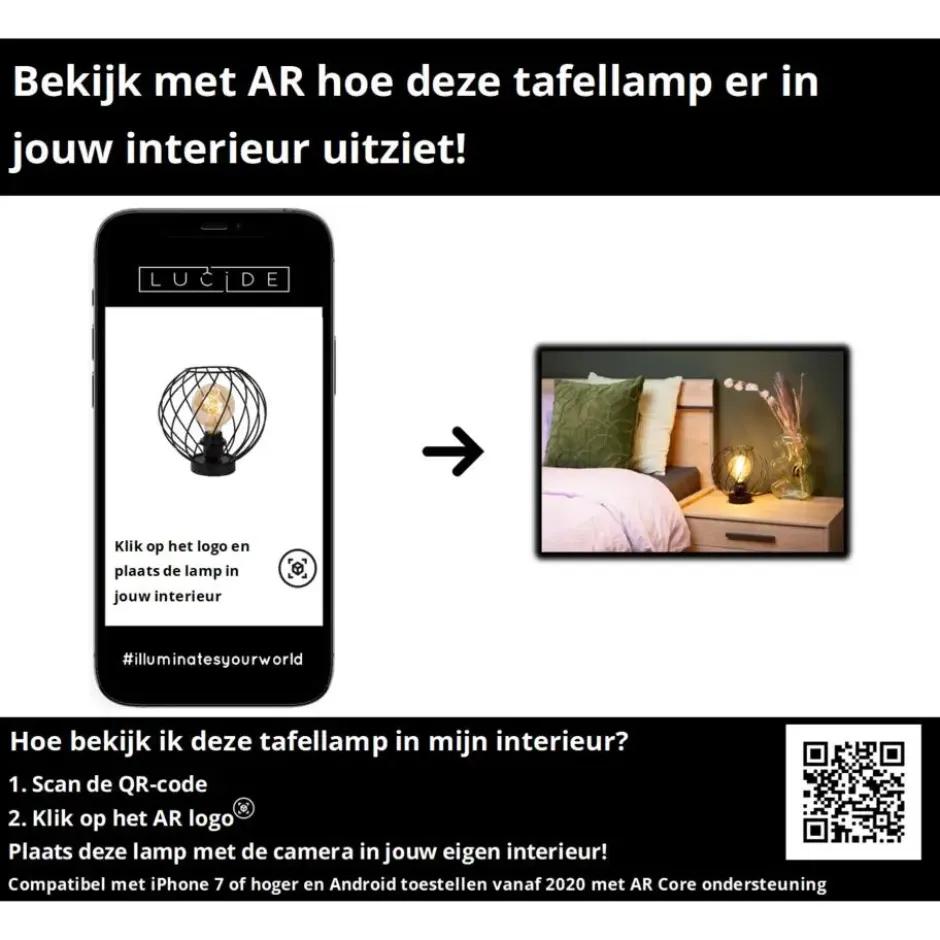 Lucide DANZA Tafellamp - Zwart