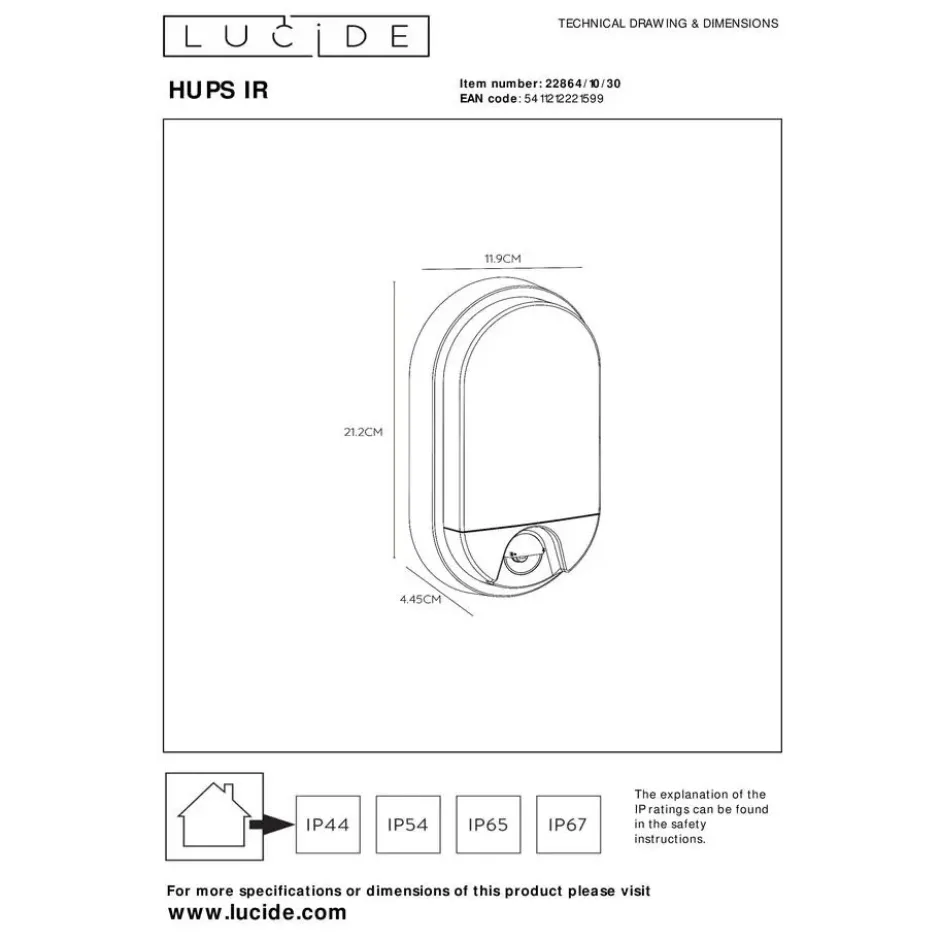 Lucide HUPS IR Wandlamp - Zwart