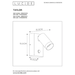 Lucide TAYLOR Wandspot - Zwart