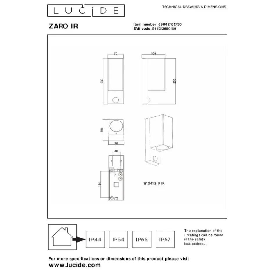 Lucide ZARO Wandspot - Zwart