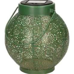 Lumineo Lantaarn - solar - groen - metaal - cirkel patroon - 16 cm