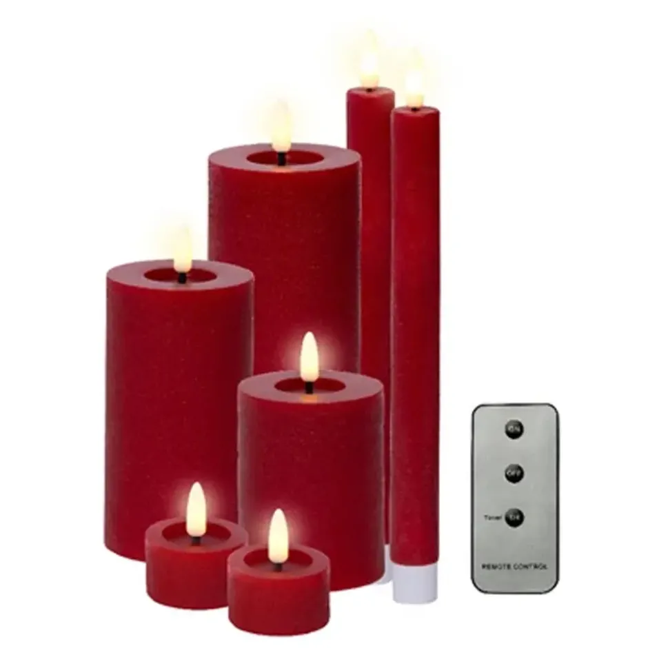 Lumineo LED kaarsen set - 7-delig - rood - met afstandsbediening