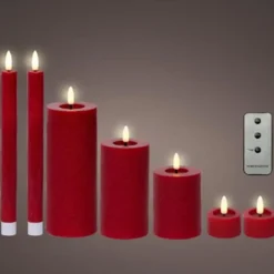 Lumineo LED kaarsen set - 7-delig - rood - met afstandsbediening