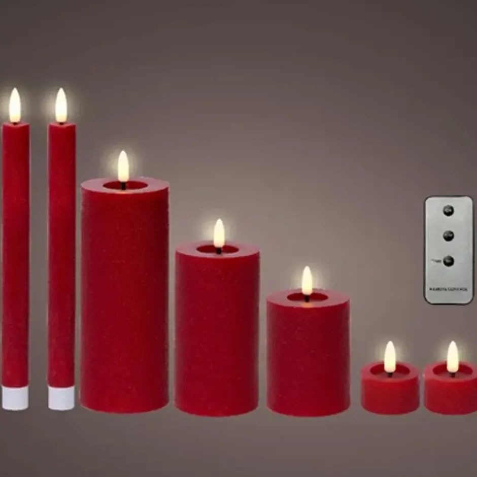 Lumineo LED kaarsen set - 7-delig - rood - met afstandsbediening