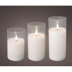 Lumineo LED stompkaarsen - 3x - wit- in glas - met timer