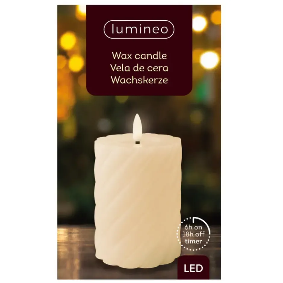 Lumineo Luxe LED kaars - creme wit - D7,5 x H12,3 cm - timer
