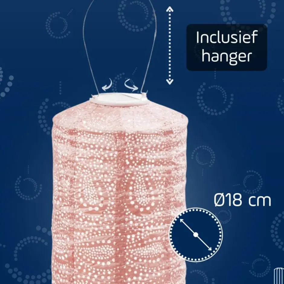 Lumiz Solar Buitenlampion - Paisley Cylinder - 18 cm - Roze