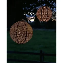 Lumiz Solar Buitenlampion - Sashiko Rond - 20 cm - Koper