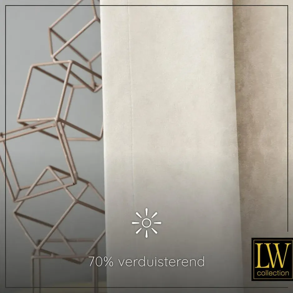LW Collection Gordijnen Beige 245x290cm Velvet Kant en klaar 1 stuk