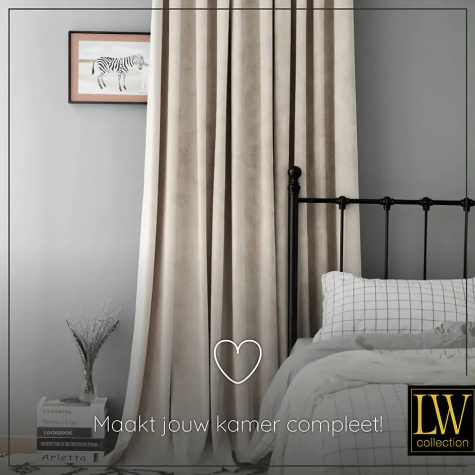 LW Collection Gordijnen Beige 245x290cm Velvet Kant en klaar 1 stuk