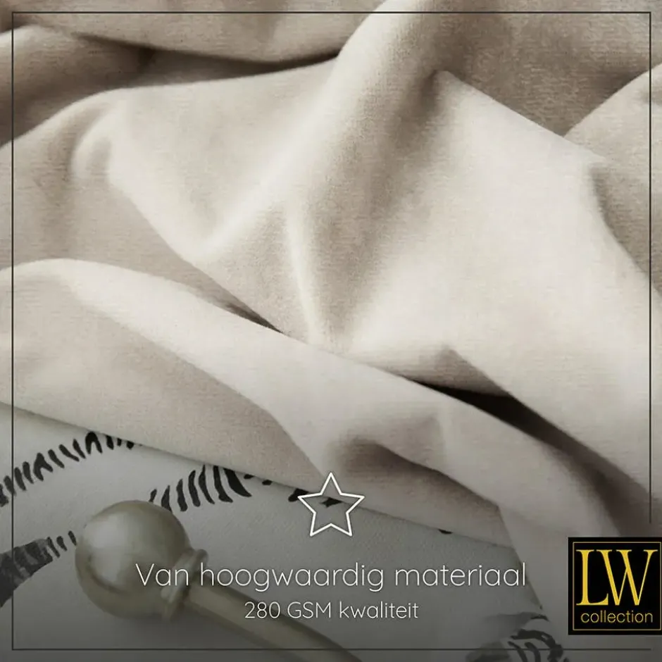 LW Collection Gordijnen Beige 245x290cm Velvet Kant en klaar 1 stuk