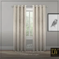 LW Collection Gordijnen Beige 245x290cm Velvet Kant en klaar 1 stuk