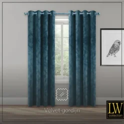LW Collection Gordijnen Donkerblauw 270x290cm Velvet Kant en klaar 1 stuk