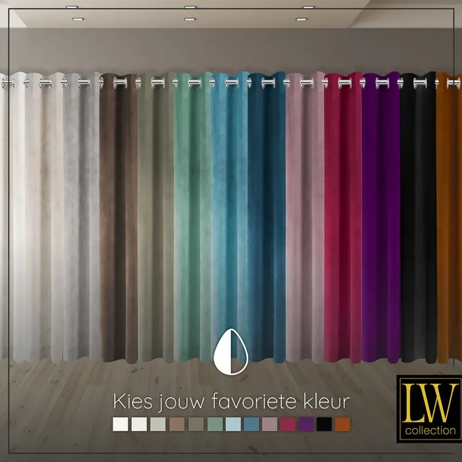 LW Collection Gordijnen Donkerblauw 270x290cm Velvet Kant en klaar 1 stuk