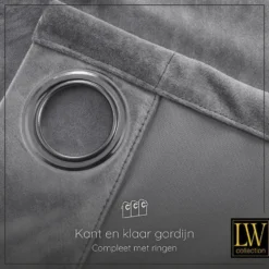 LW Collection Gordijnen Grijs 270x140cm Velvet Kant en klaar 1 stuk