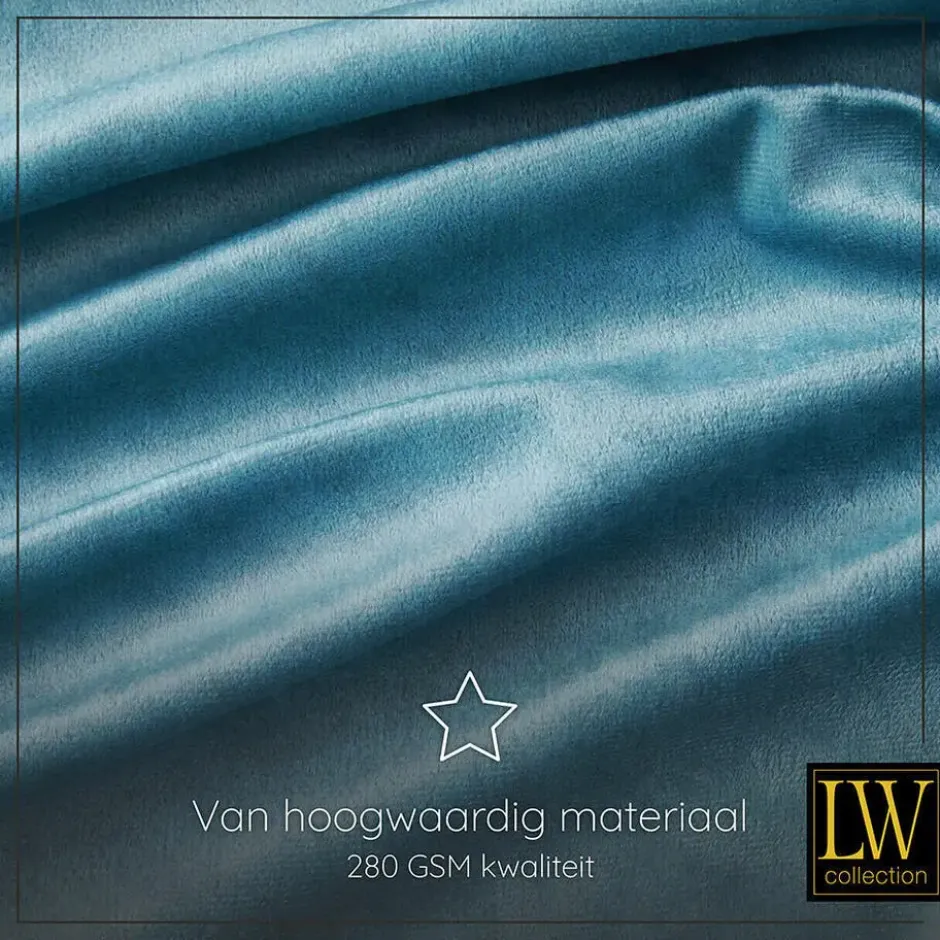 LW Collection Gordijnen Turquoise 245x290cm Velvet Kant en klaar 1 stuk