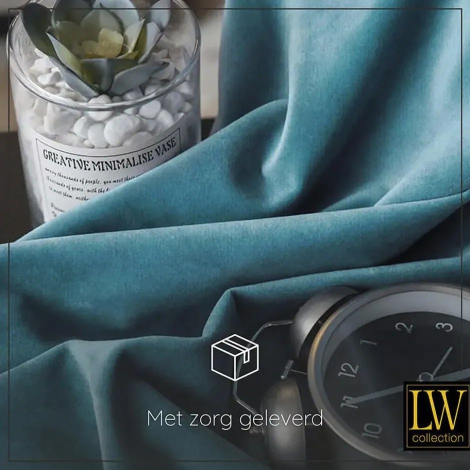LW Collection Gordijnen Turquoise 245x290cm Velvet Kant en klaar 1 stuk