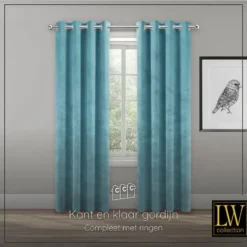LW Collection Gordijnen Turquoise 270X140CM velvet kant en klaar 1 stuk