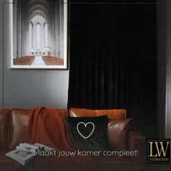 LW Collection Gordijnen Zwart 245x290cm Velvet Kant en klaar 1 stuk