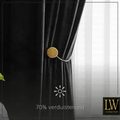 LW Collection Gordijnen Zwart 245x290cm Velvet Kant en klaar 1 stuk