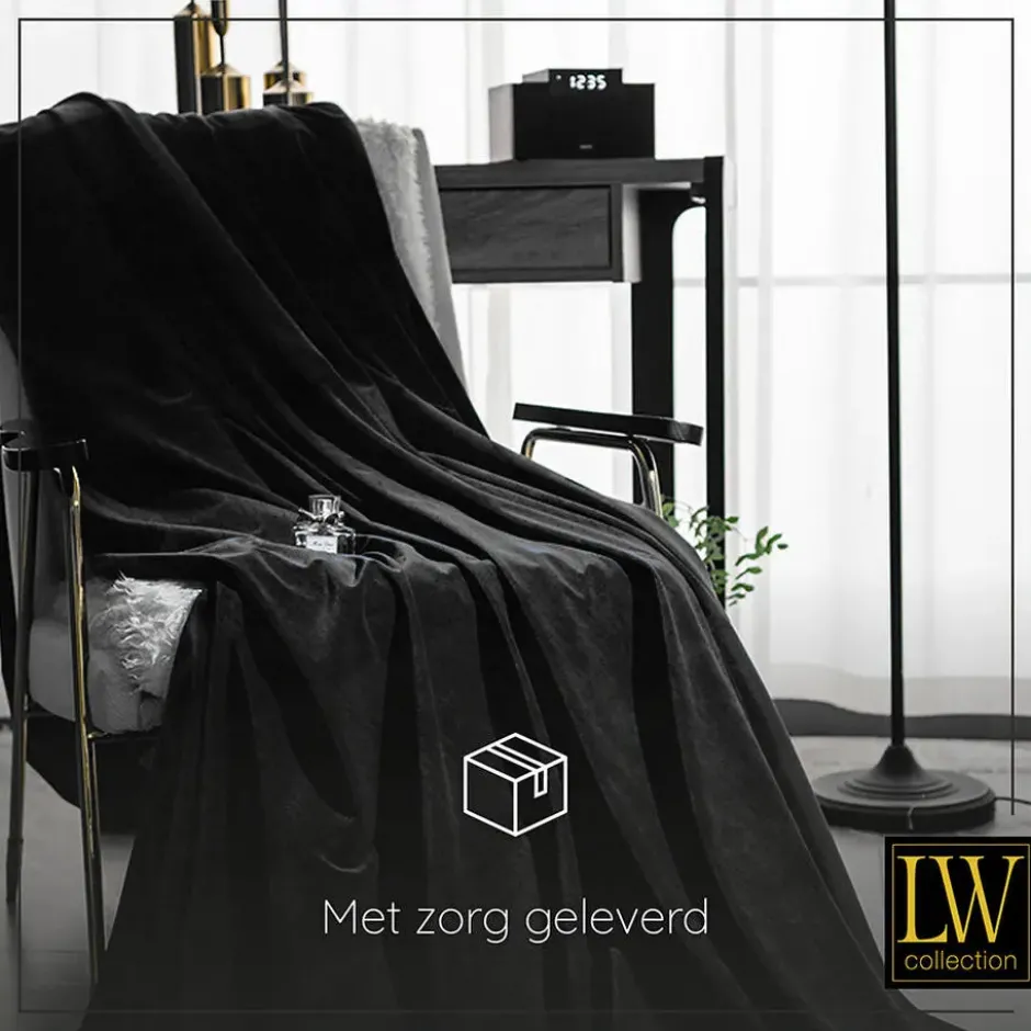 LW Collection Gordijnen Zwart 245x290cm Velvet Kant en klaar 1 stuk