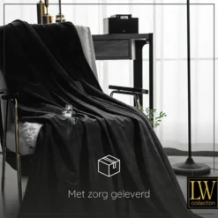 LW Collection Gordijnen Zwart 270x290cm Velvet Kant en klaar 1 stuk