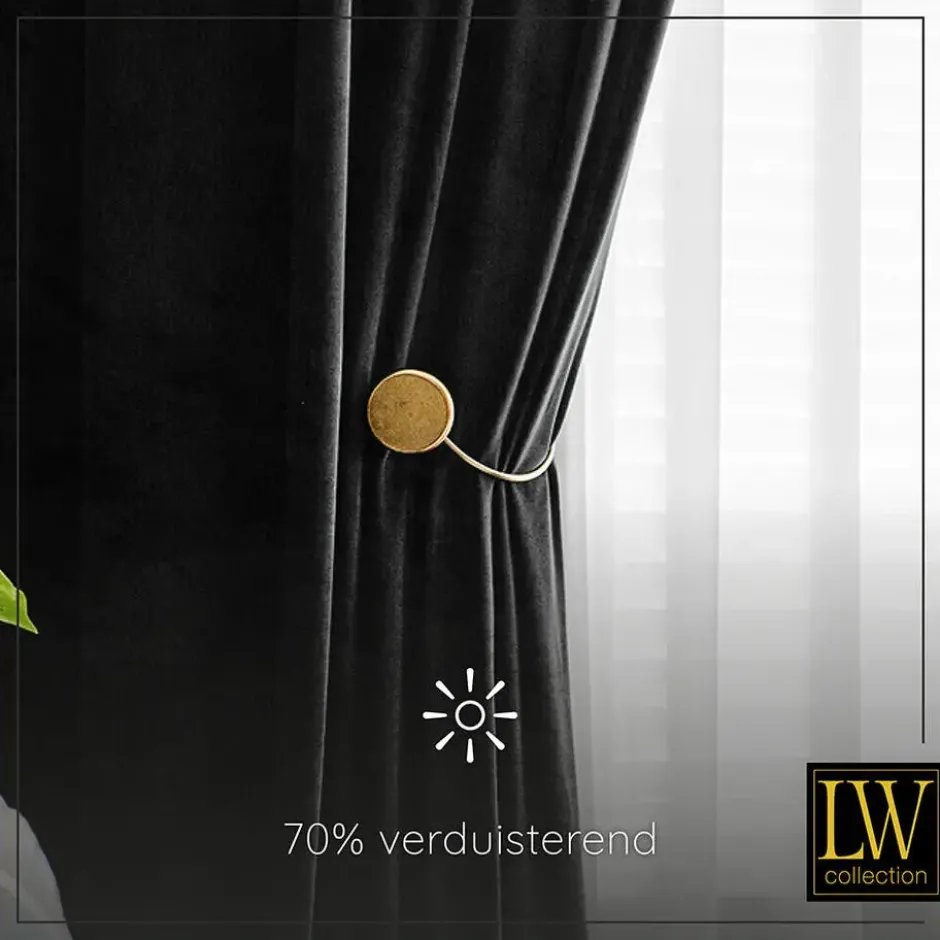 LW Collection Gordijnen Zwart 270x290cm Velvet Kant en klaar 1 stuk