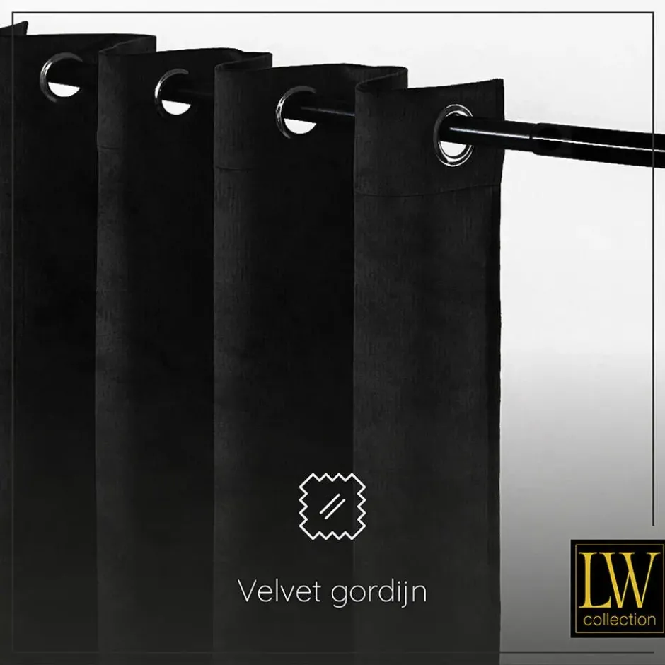 LW Collection Gordijnen Zwart 270x290cm Velvet Kant en klaar 1 stuk