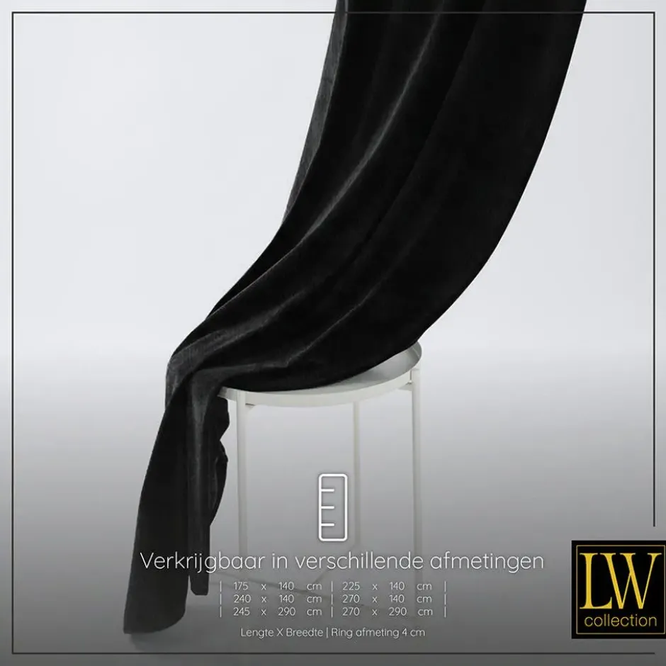 LW Collection Gordijnen Zwart 270x290cm Velvet Kant en klaar 1 stuk