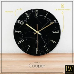 LW Collection Keukenklok Cooper zwart marmer 30cm