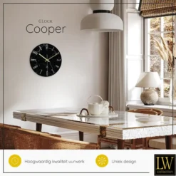 LW Collection Keukenklok Cooper zwart marmer 30cm