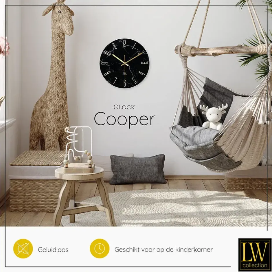 LW Collection Keukenklok Cooper zwart marmer 30cm