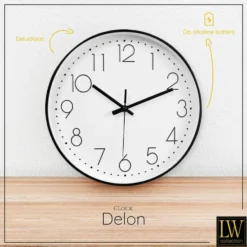 LW Collection Keukenklok Delon zwart wit 30cm