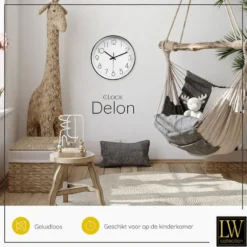 LW Collection Keukenklok Delon zwart wit 30cm