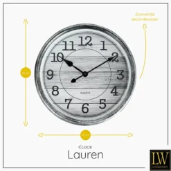 LW Collection Keukenklok Lauren grijs 30cm