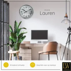 LW Collection Keukenklok Lauren grijs 30cm