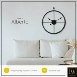 LW Collection Wandklok Alberto zwart 62cm