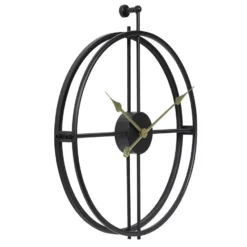LW Collection Wandklok Alberto zwart met gouden wijzers 52cm