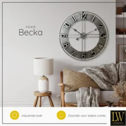 LW Collection Wandklok Becka grijs zilver 80cm